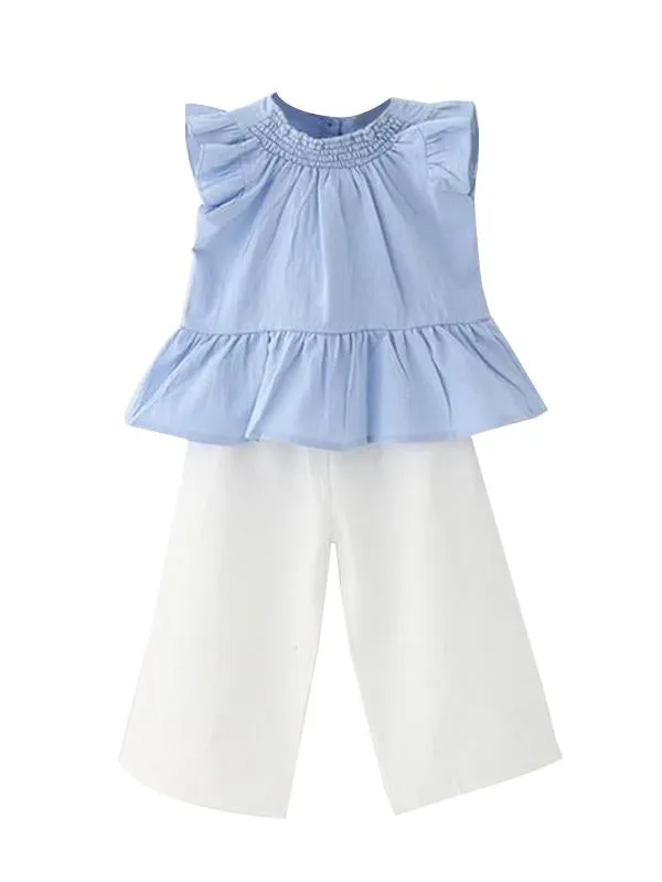 2-piece Set Shirt Shorts Sleeveless Top White Pants for Toddlers Girls