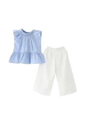 2-piece Set Shirt Shorts Sleeveless Top White Pants for Toddlers Girls