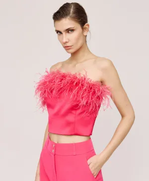 Access Fashion Candy Coloured Strapless Top With Feathers