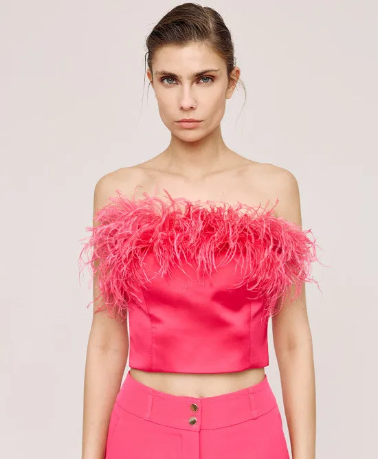 Access Fashion Candy Coloured Strapless Top With Feathers