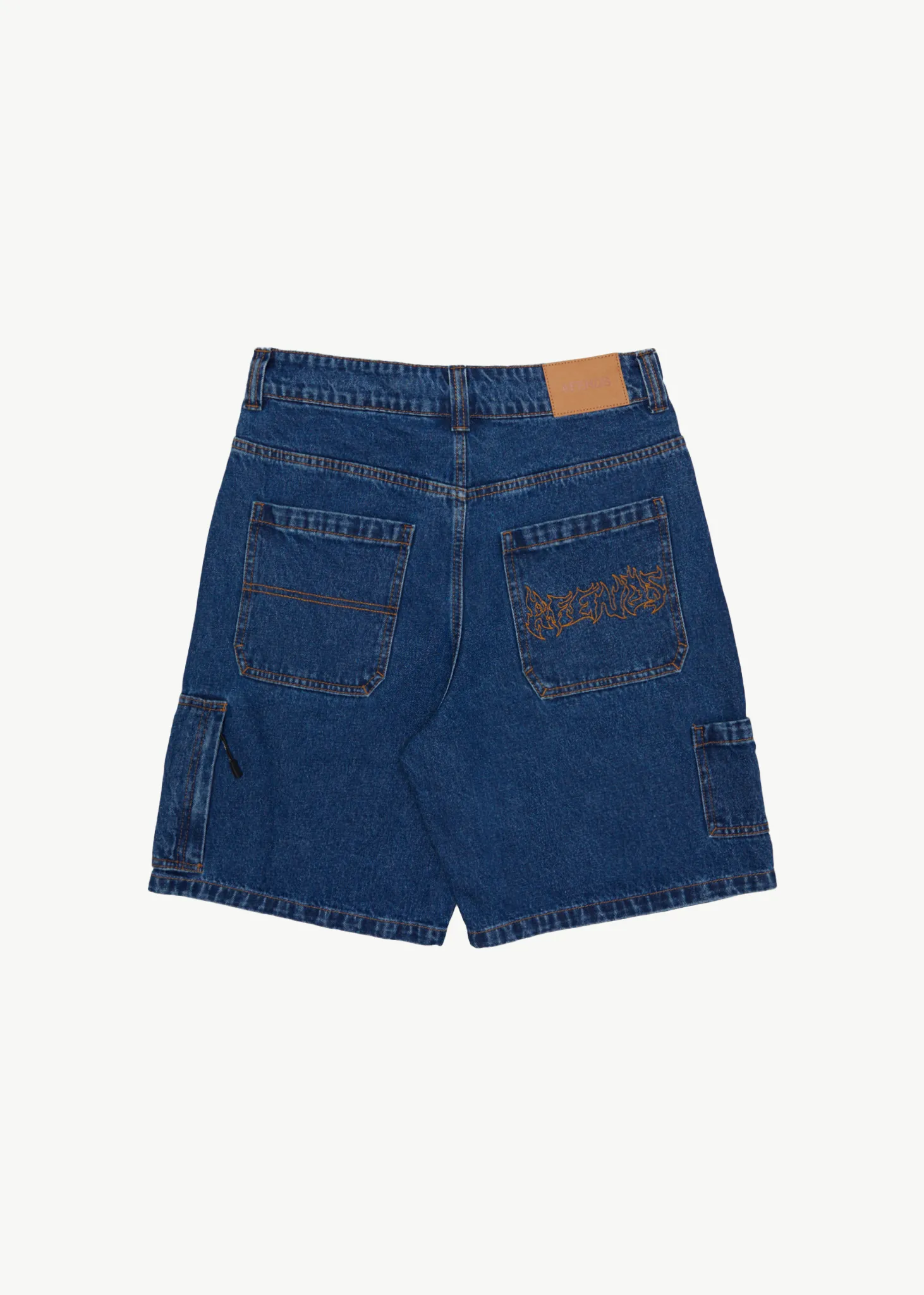 AFENDS Mens Scorched Harper - Denim Baggy Fit Carpenter Short 22 Inch - Authentic Blue