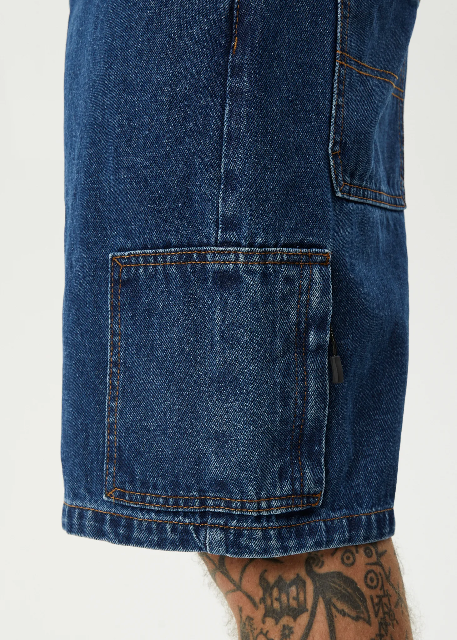 AFENDS Mens Scorched Harper - Denim Baggy Fit Carpenter Short 22 Inch - Authentic Blue