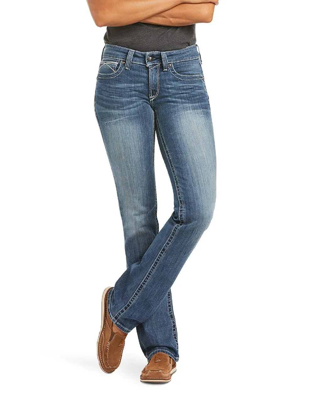 Ariat Womens Real Mid Rise Icon Stackable Straight Leg Jeans