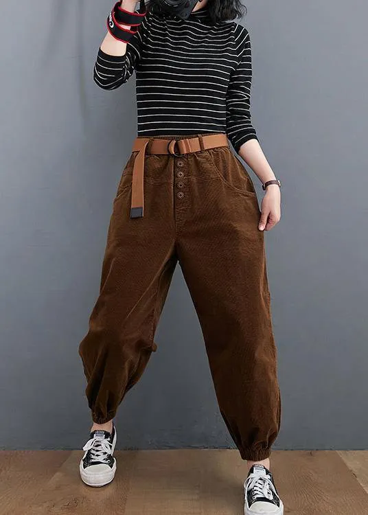 Beautiful casual pants unique chocolate Sewing pockets thick pants