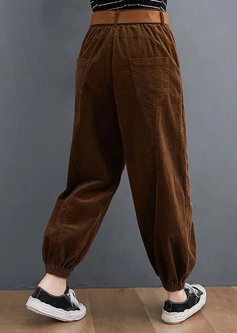 Beautiful casual pants unique chocolate Sewing pockets thick pants