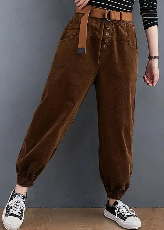 Beautiful casual pants unique chocolate Sewing pockets thick pants