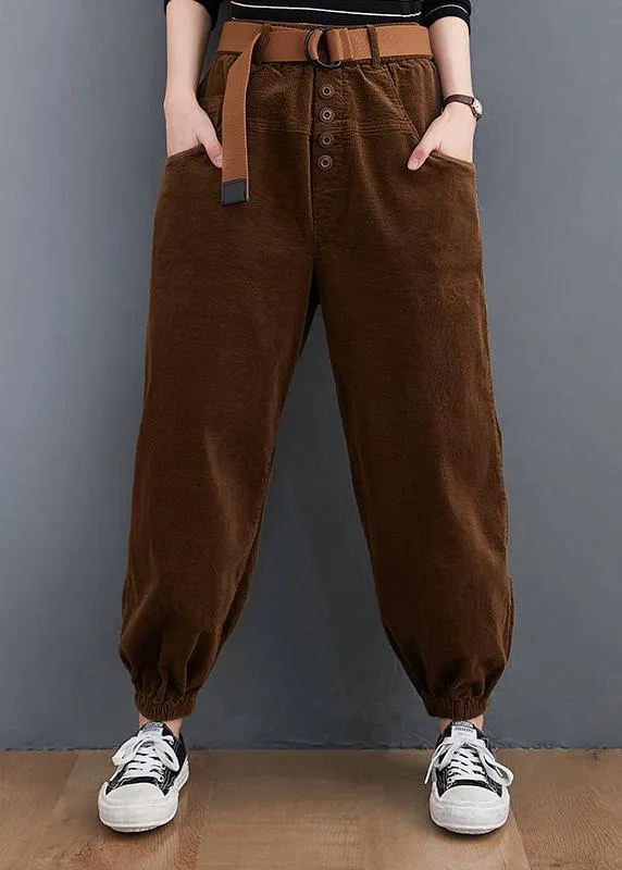 Beautiful casual pants unique chocolate Sewing pockets thick pants