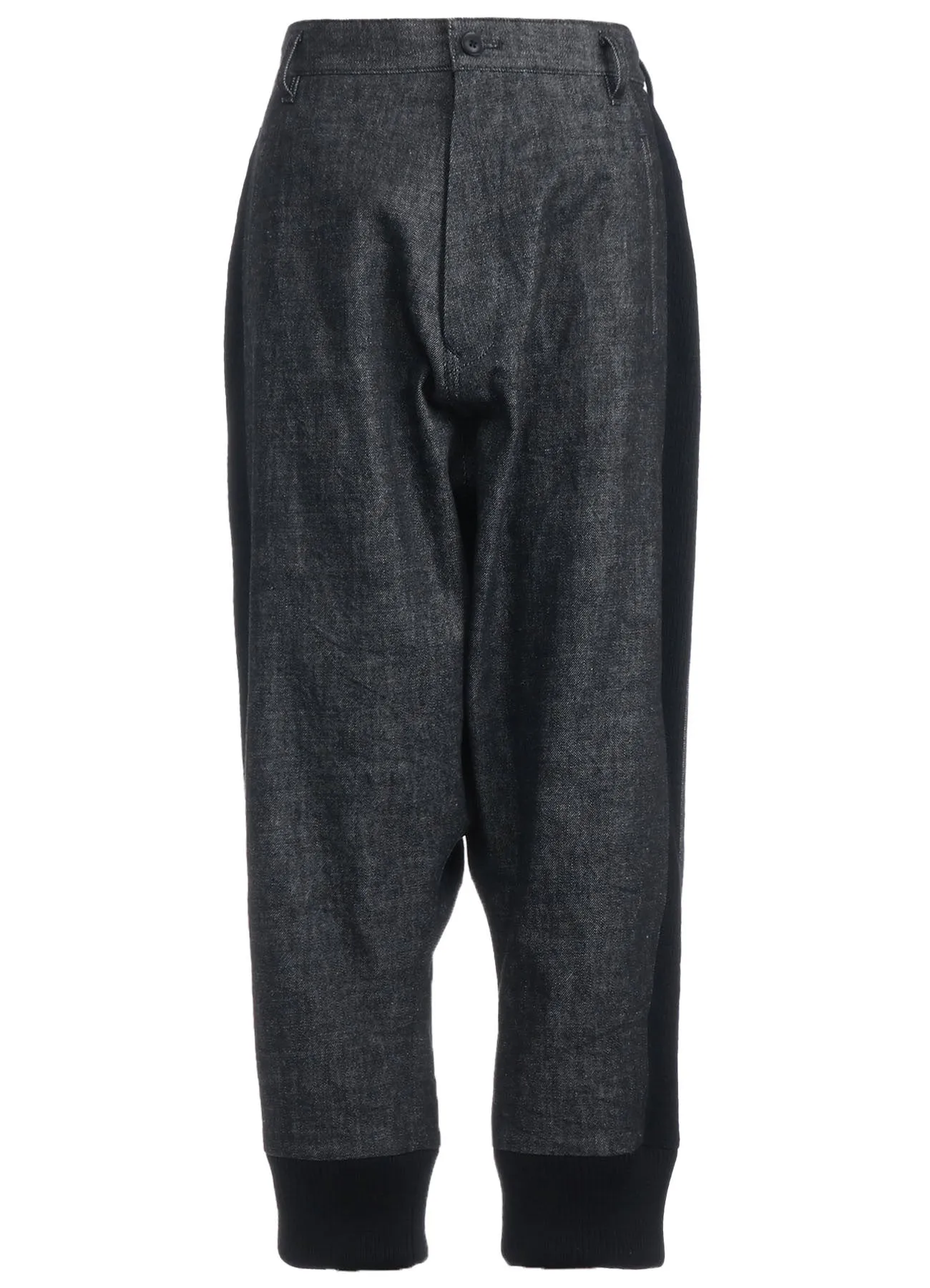 BLACK DENIM  WOOL JERSEY RIBBED HEM PANTS