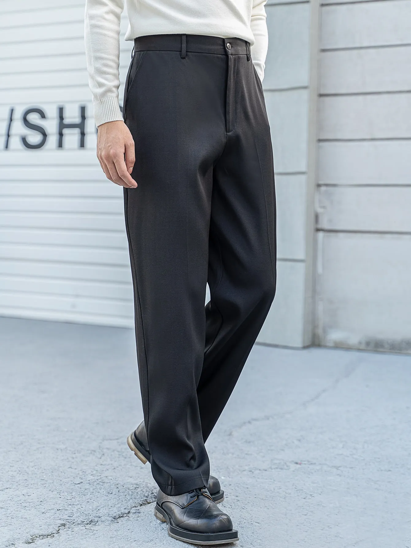 Black High Waist Slant Pocket Tailored Trousers