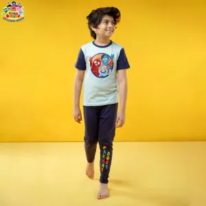 Boys Cotton Jersey 2PCS Suit Pakkay Dost Characters-Sky