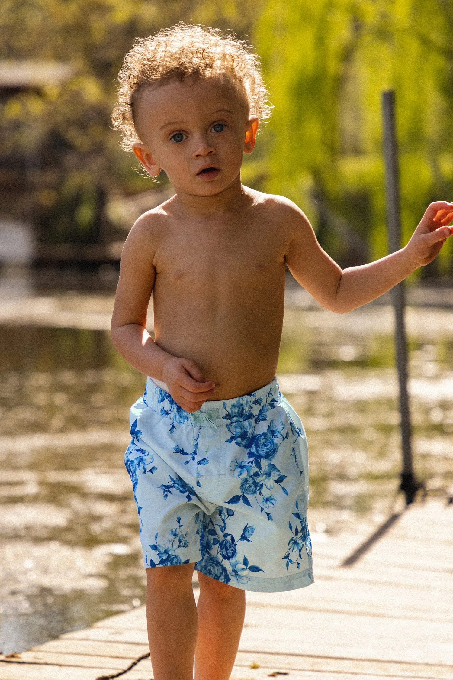 Boys Midnight Rose Drawstring Swim Board Shorts