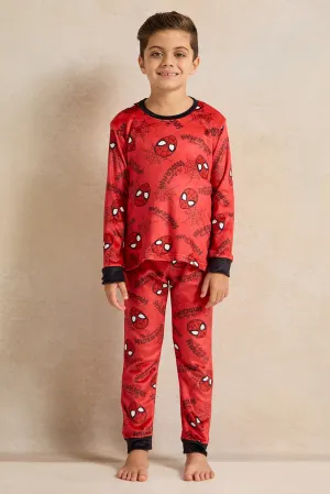 Boys Red Printed Pyjama Set (2 Piece)