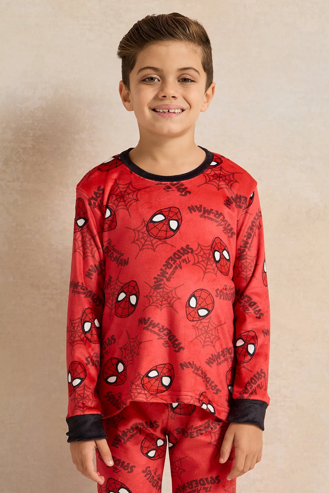 Boys Red Printed Pyjama Set (2 Piece)