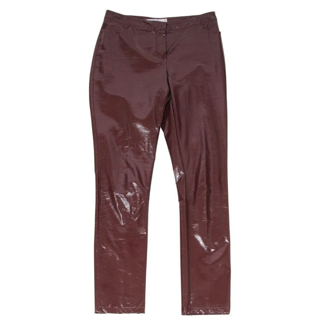 Burgundy Red Slim Fit PVC Trousers Pants