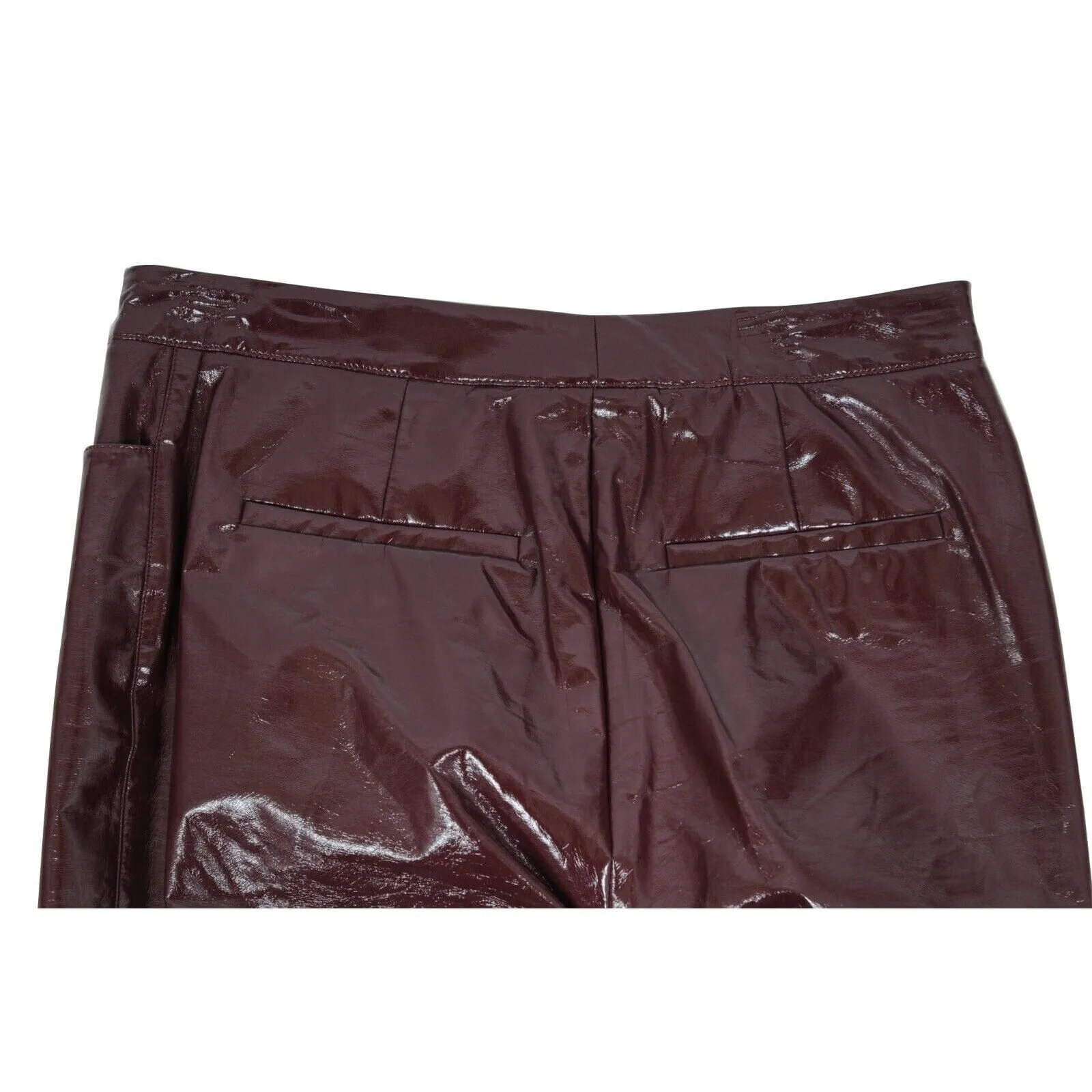 Burgundy Red Slim Fit PVC Trousers Pants