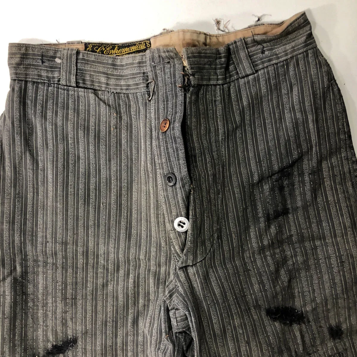 C1920 French Patched Pinstripe Workwear Trousers