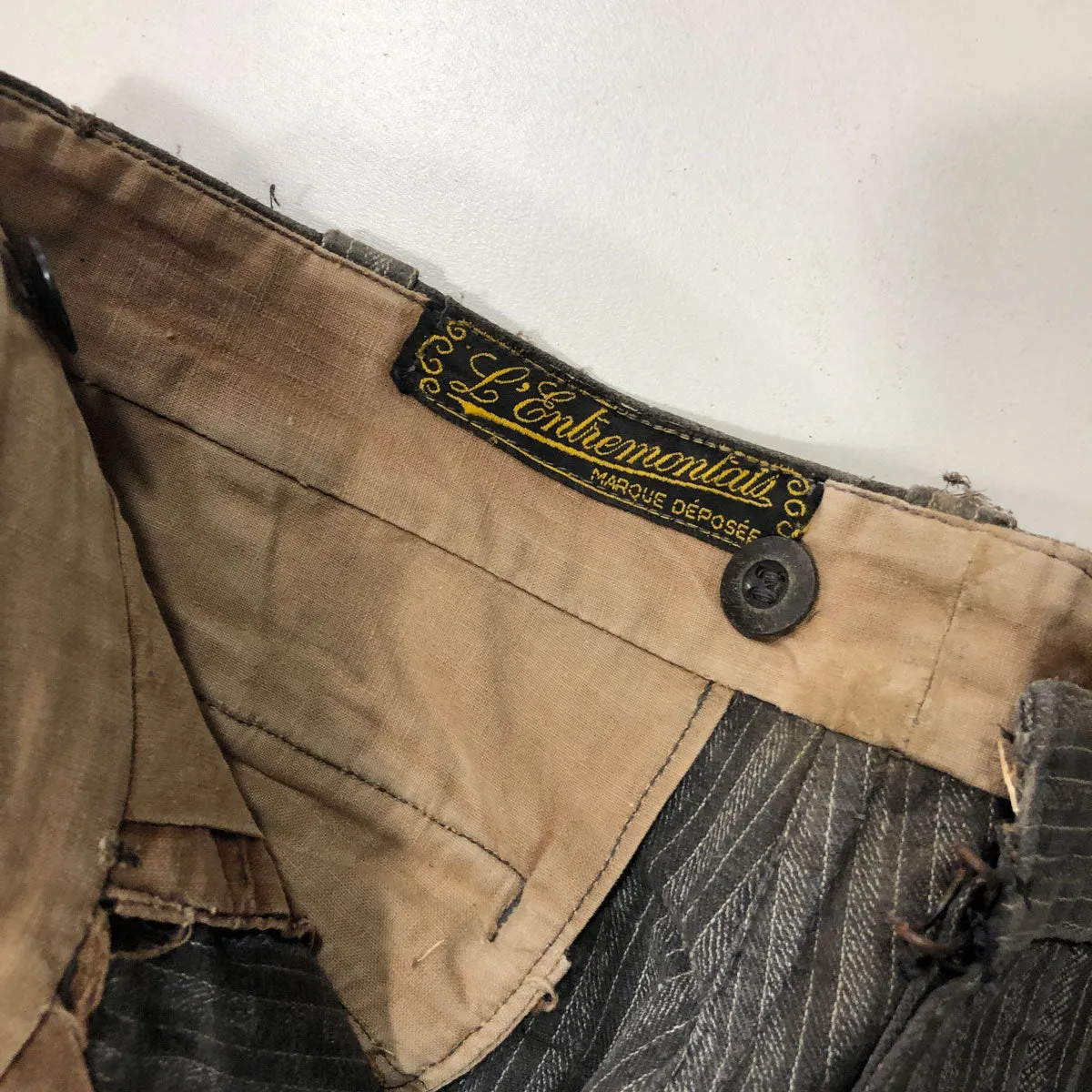 C1920 French Patched Pinstripe Workwear Trousers