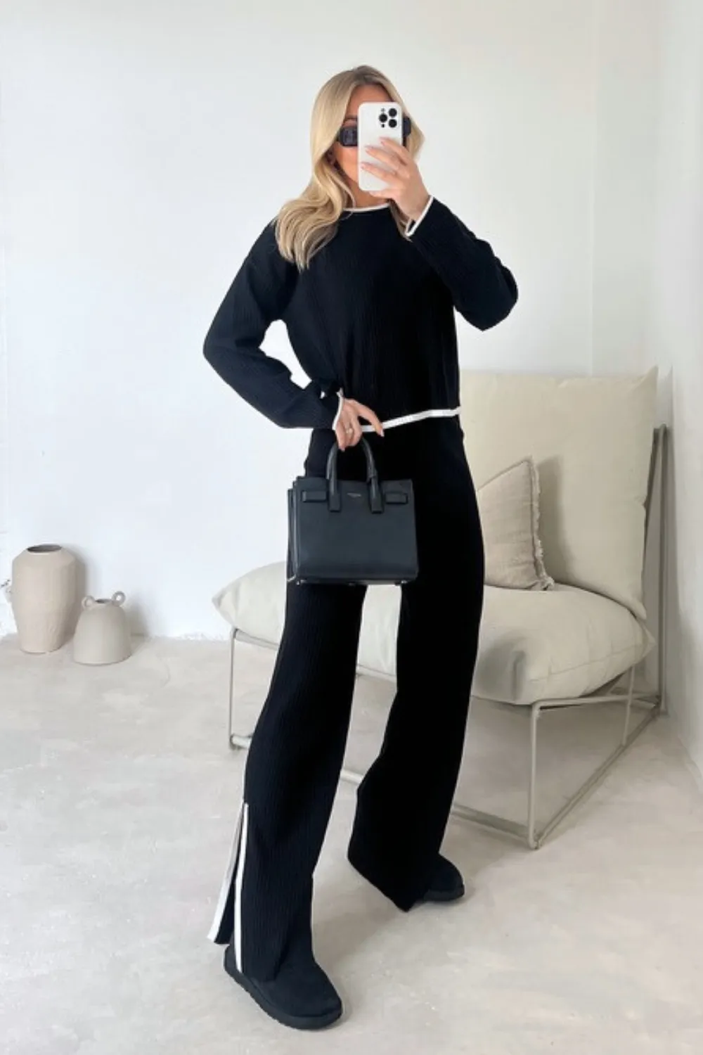 Cassie black knit jumper and trousers