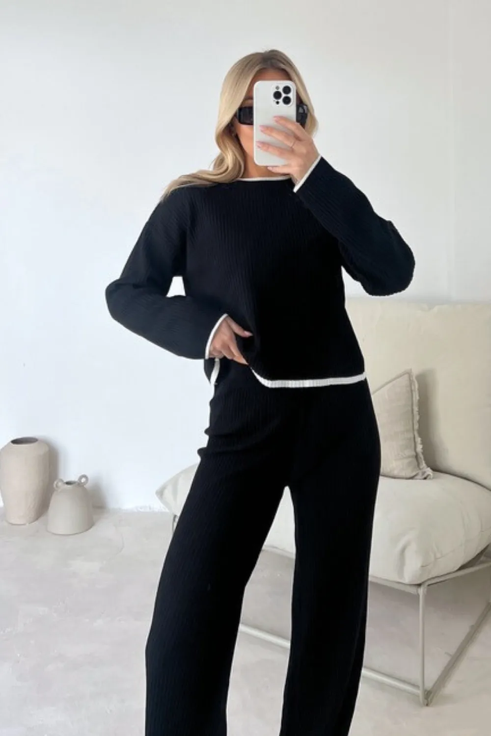 Cassie black knit jumper and trousers