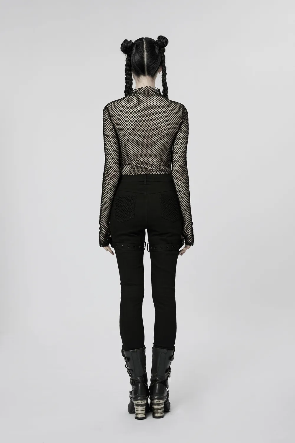 Chic Mesh Insert Gothic Trousers for Edgy Fashion