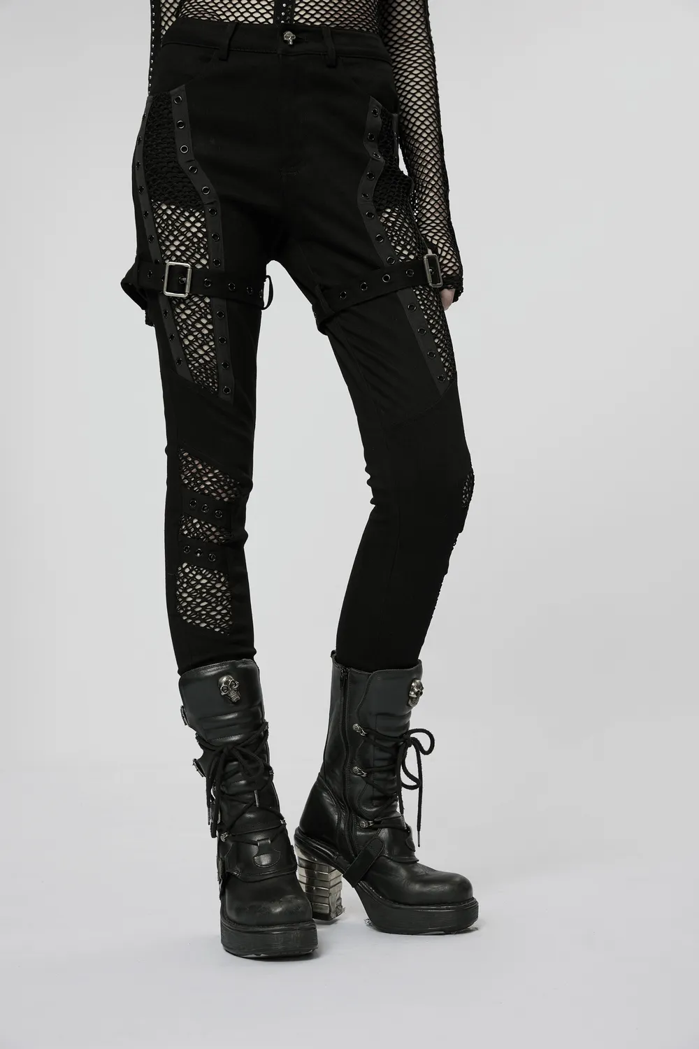 Chic Mesh Insert Gothic Trousers for Edgy Fashion