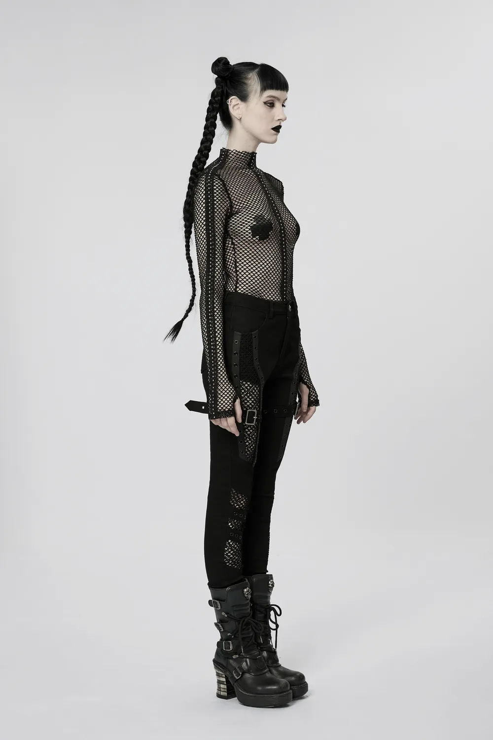 Chic Mesh Insert Gothic Trousers for Edgy Fashion