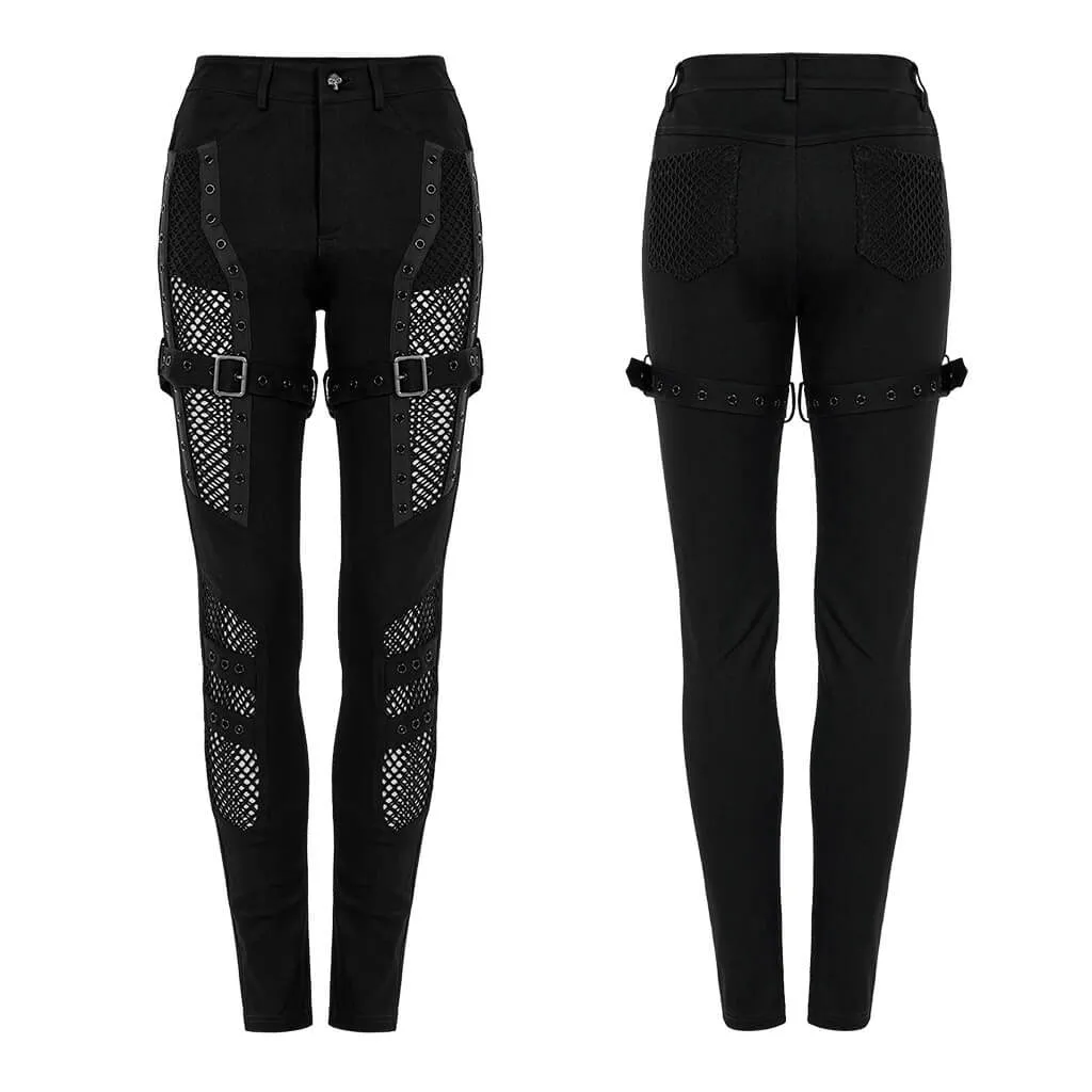 Chic Mesh Insert Gothic Trousers for Edgy Fashion