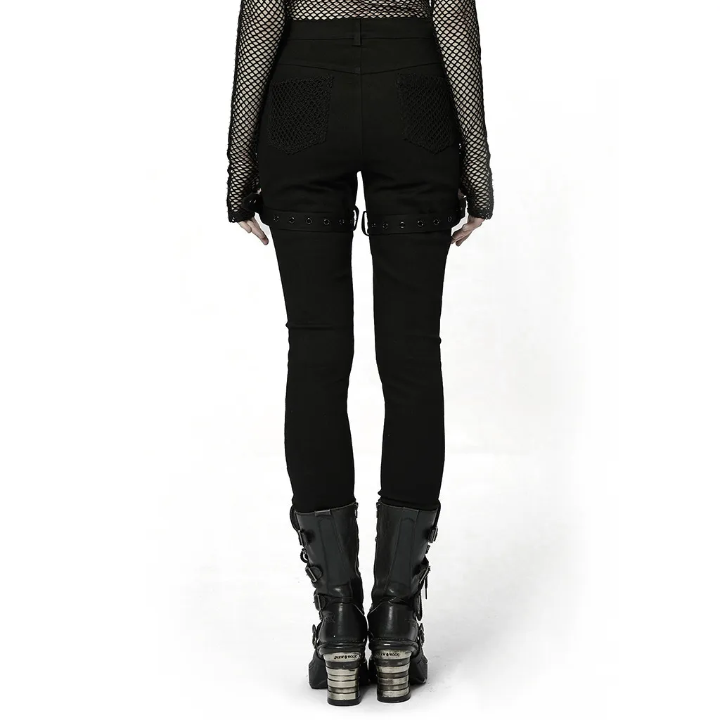 Chic Mesh Insert Gothic Trousers for Edgy Fashion