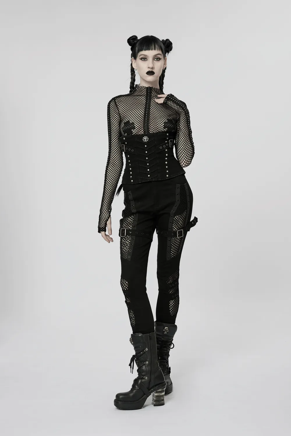 Chic Mesh Insert Gothic Trousers for Edgy Fashion