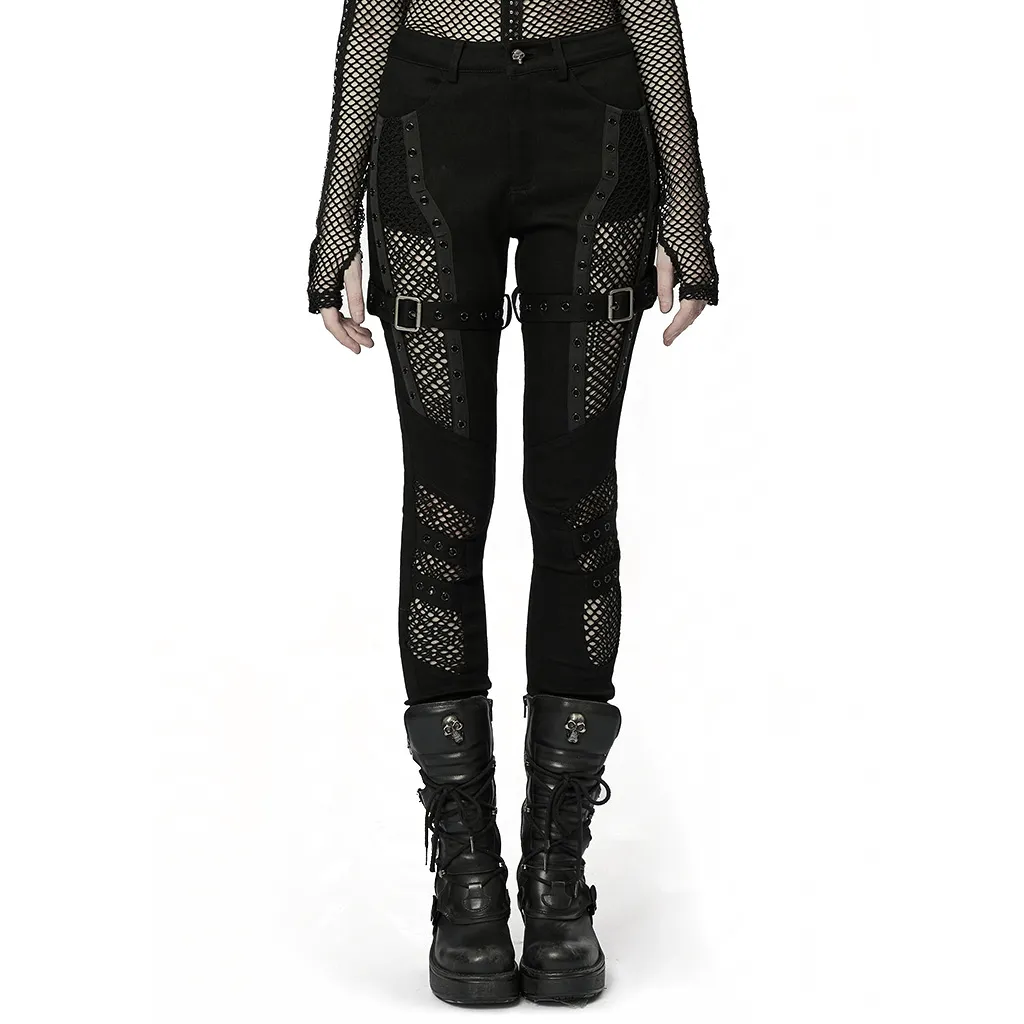 Chic Mesh Insert Gothic Trousers for Edgy Fashion