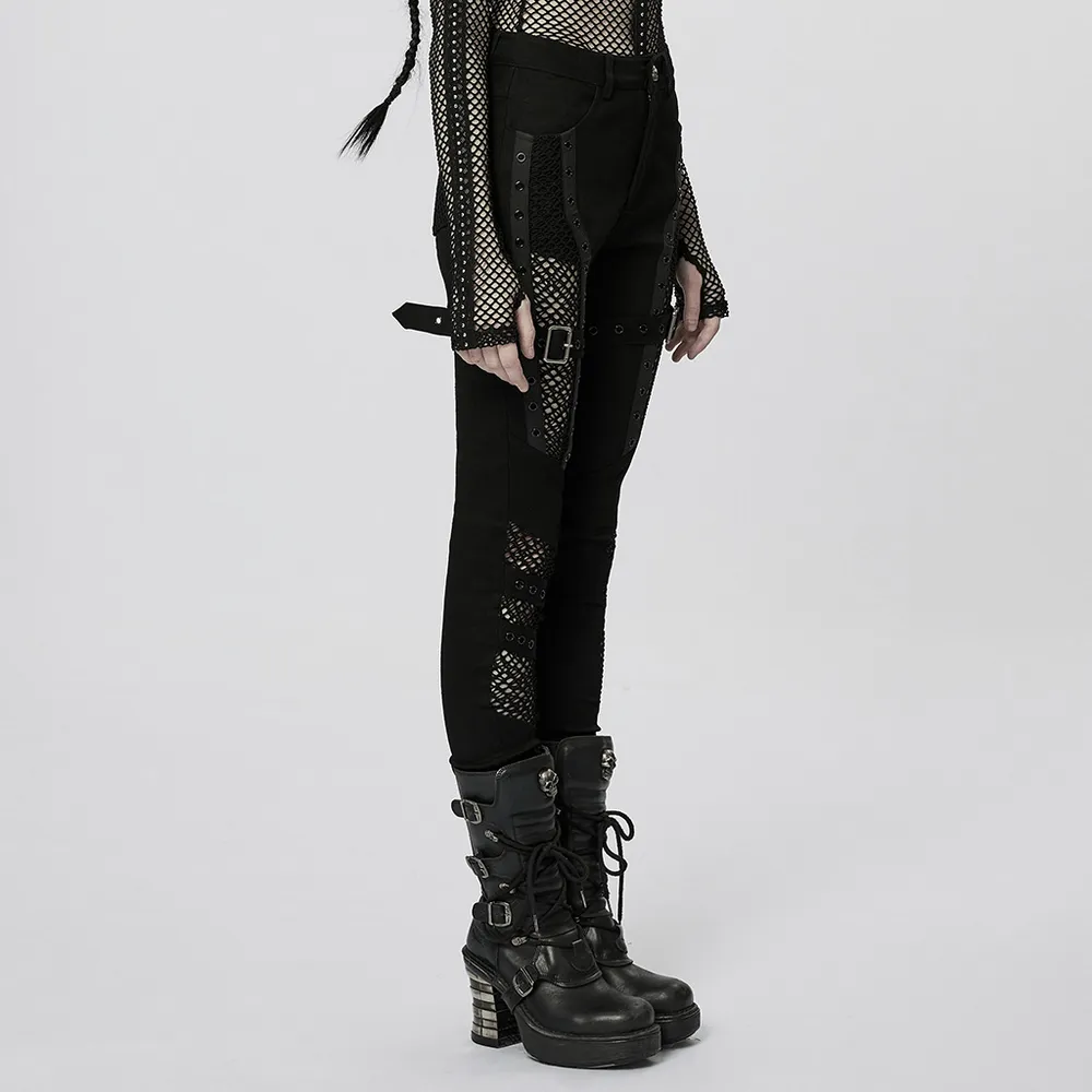 Chic Mesh Insert Gothic Trousers for Edgy Fashion