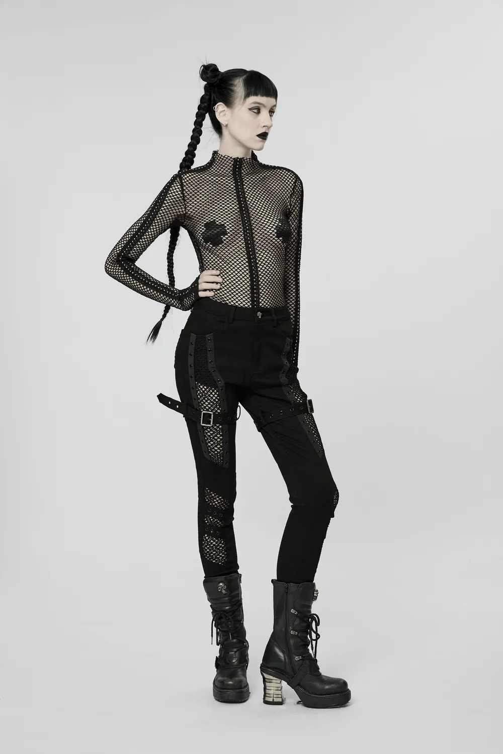 Chic Mesh Insert Gothic Trousers for Edgy Fashion