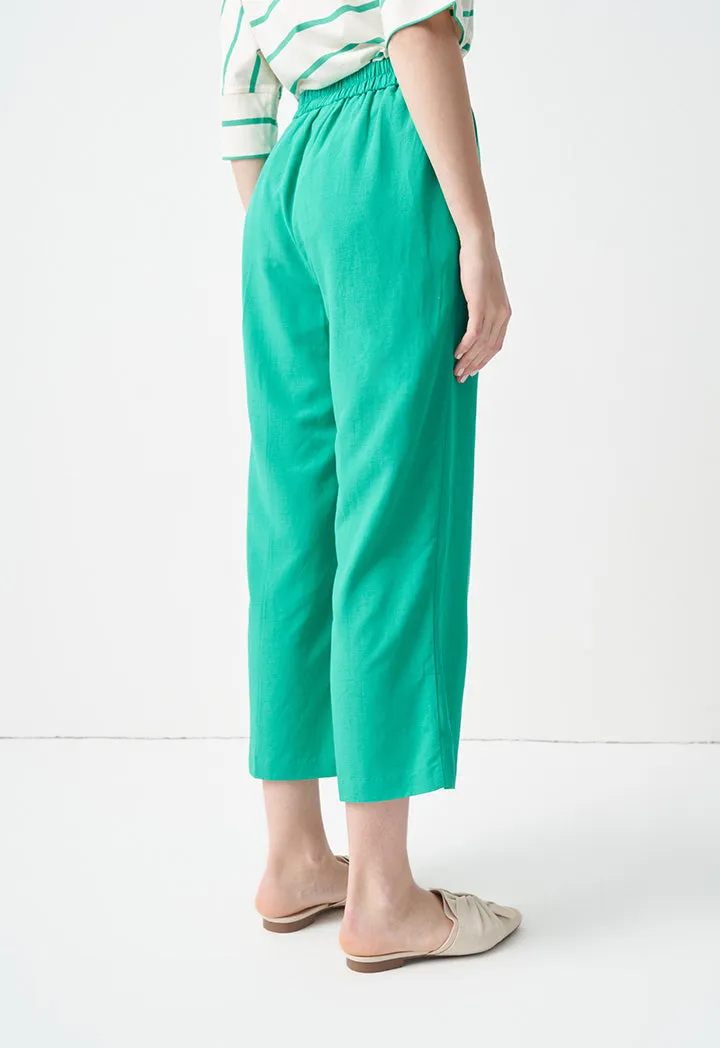 Choice Button Detail Wide Leg Trousers Green