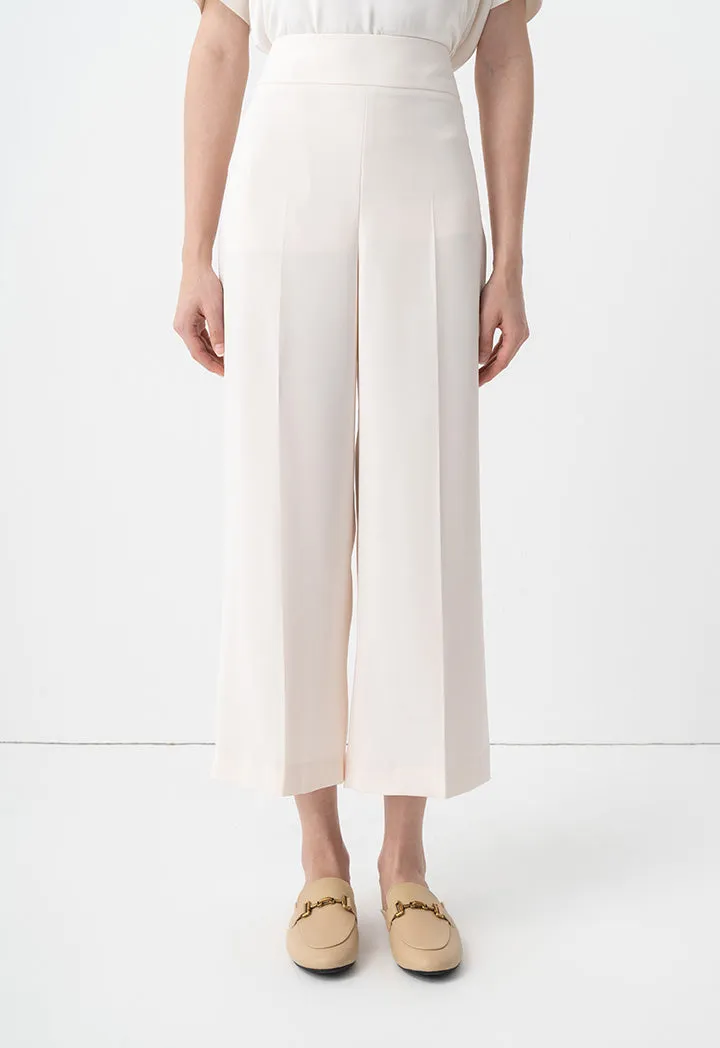 Choice Solid Wide Leg Trousers Cream