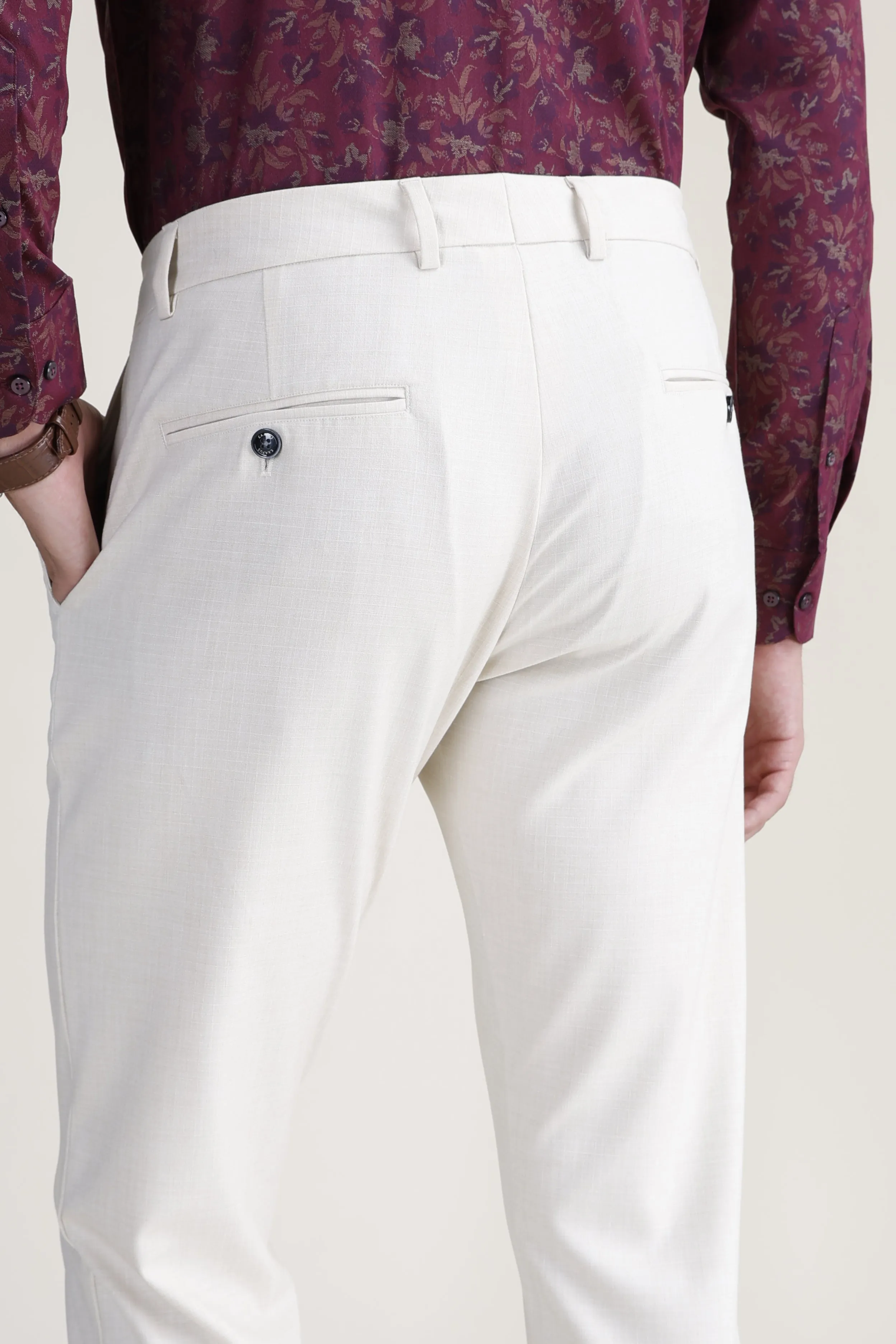 Cream Check Formal Trousers