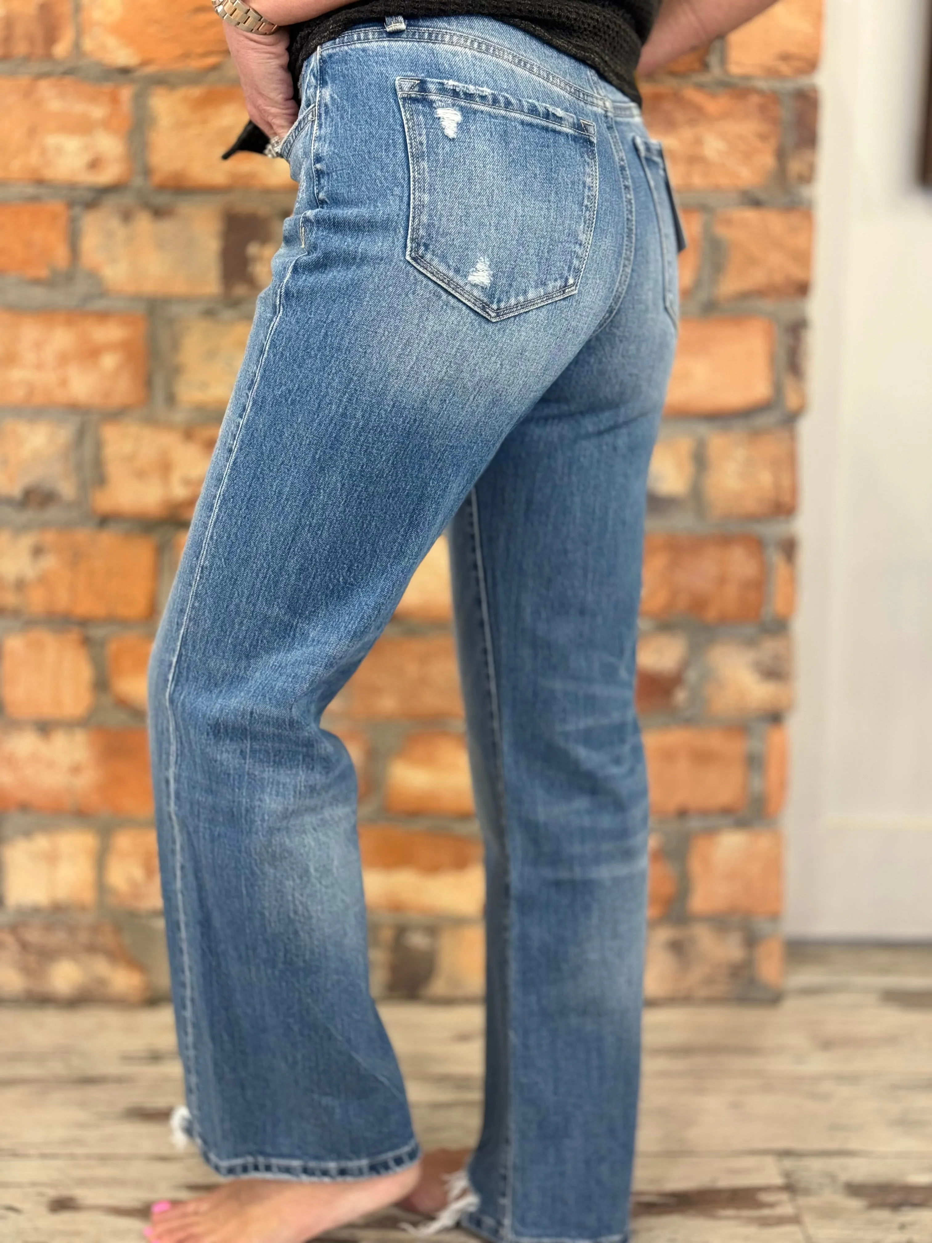 Distressed High Rise Dad Jeans