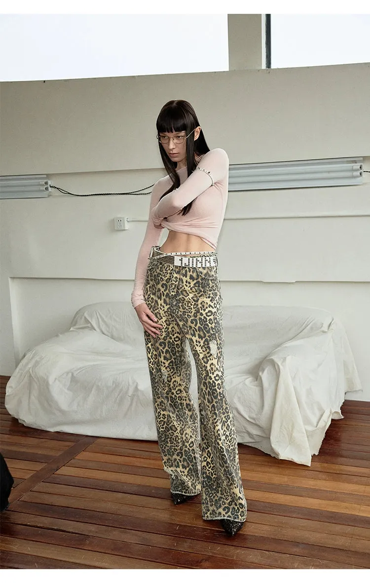 Distressed Leopard Wide-Leg Trousers