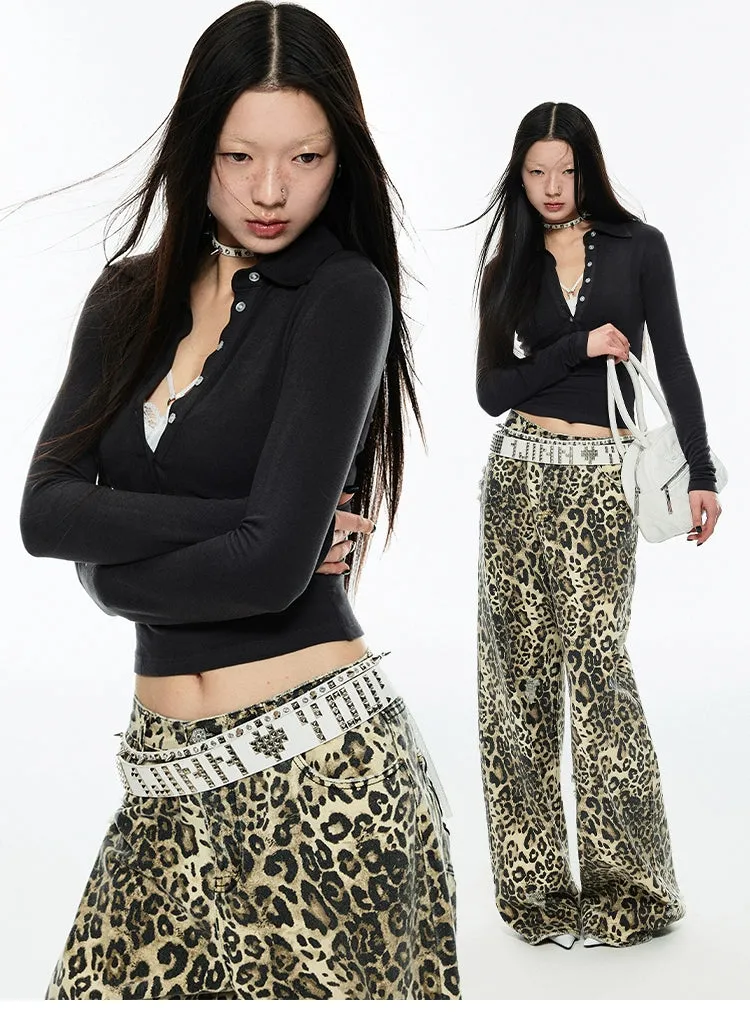 Distressed Leopard Wide-Leg Trousers