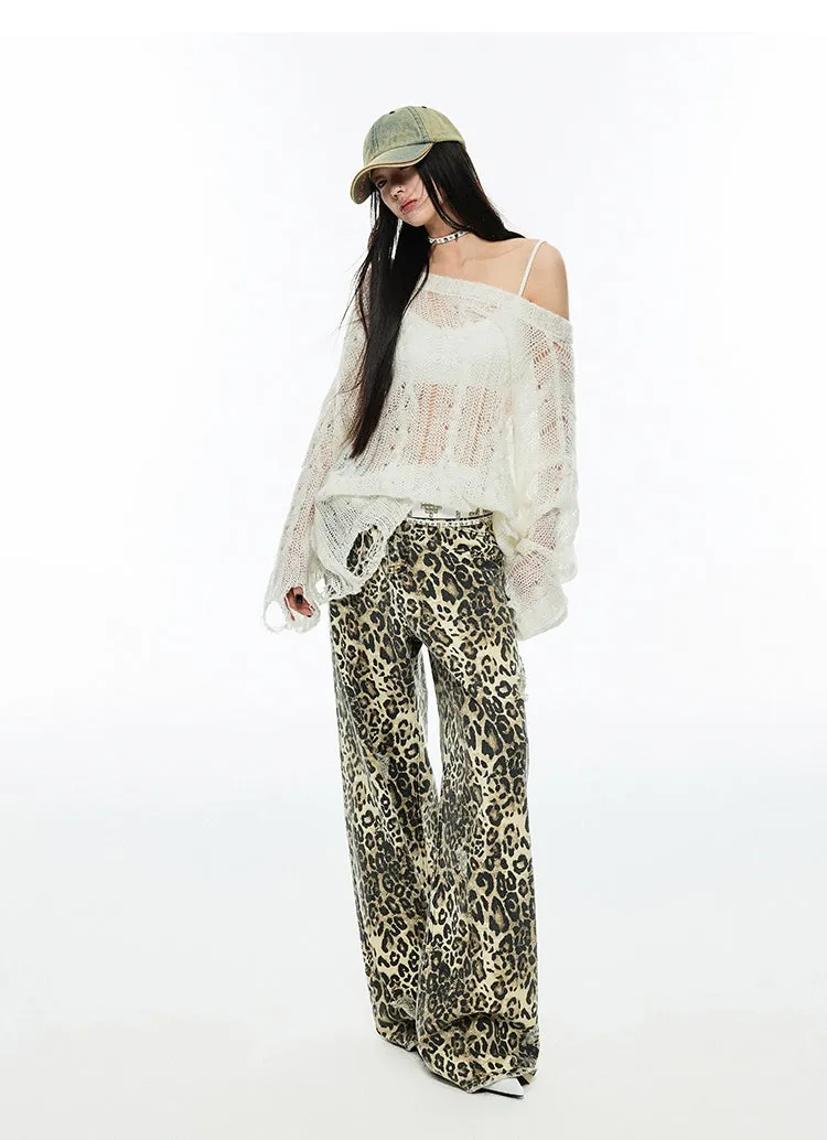 Distressed Leopard Wide-Leg Trousers