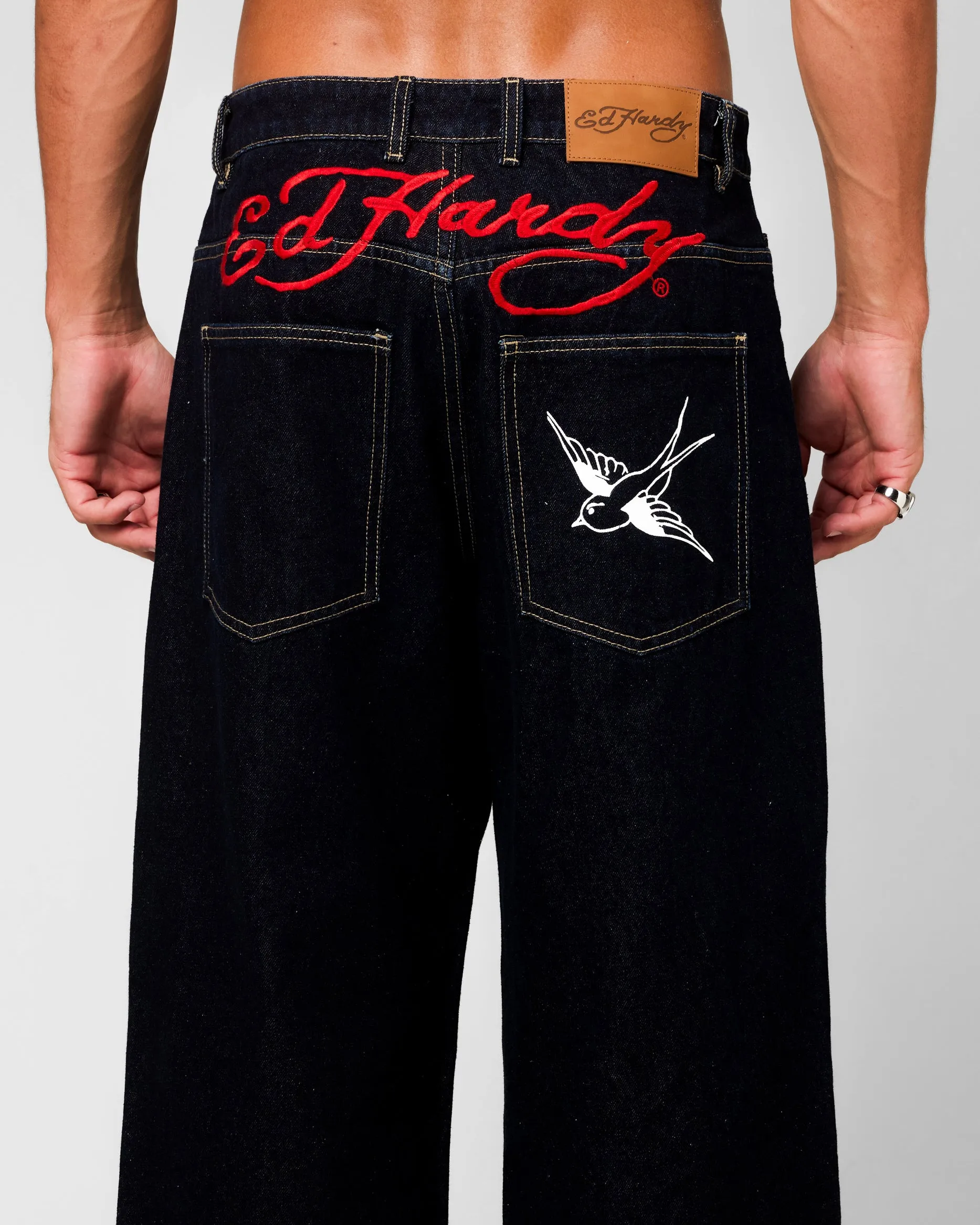 Ed Hardy Wide Leg Jeans Indigo Denim