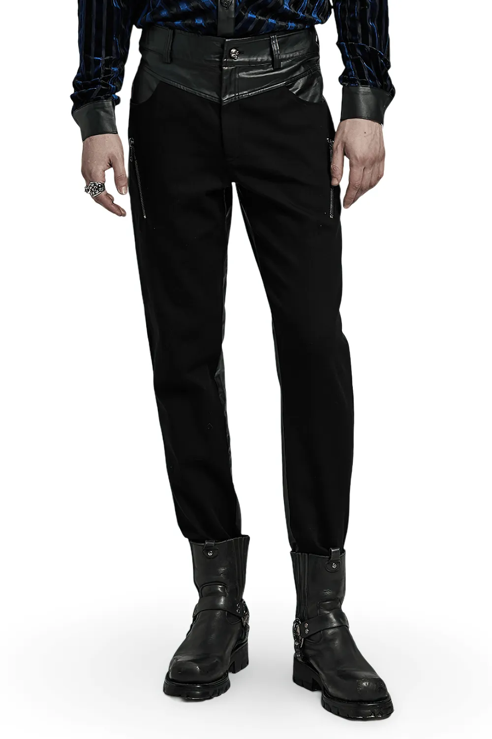 Edgy Elastic Men's Trousers With Zipper Details