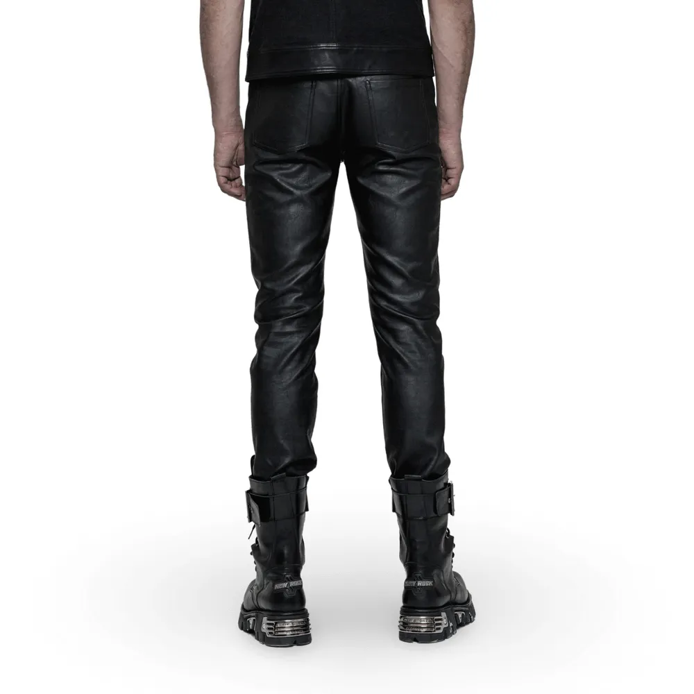 Edgy Punk PU Slim-Fit Fashion Trousers for Men