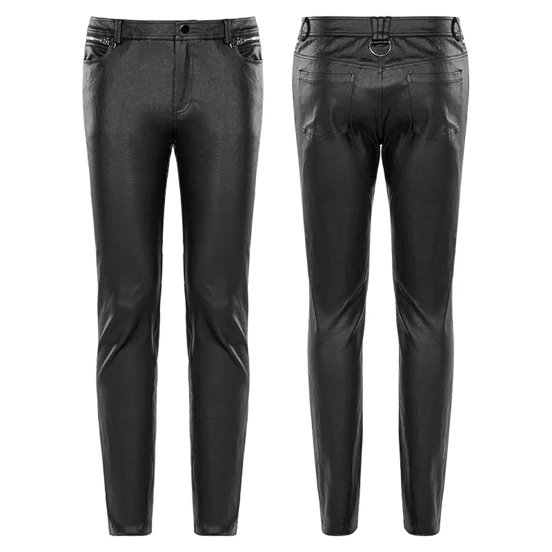 Edgy Punk PU Slim-Fit Fashion Trousers for Men