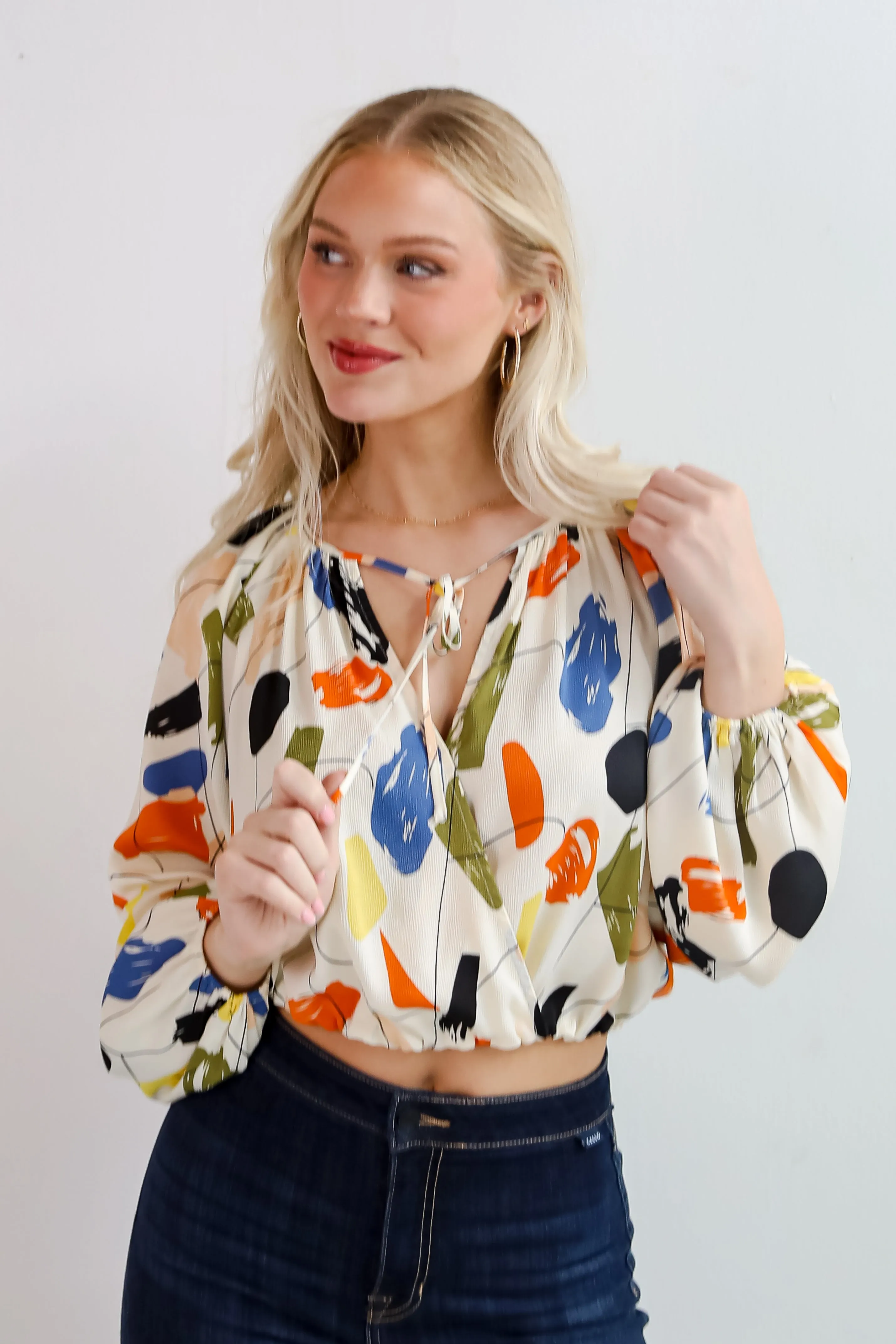 FINAL SALE - Mesmerizing Energy Cream Surplice Blouse