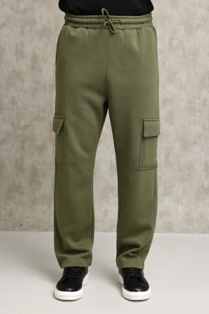 FLEECE-CARGO RELAXED TROUSERS-ARMY