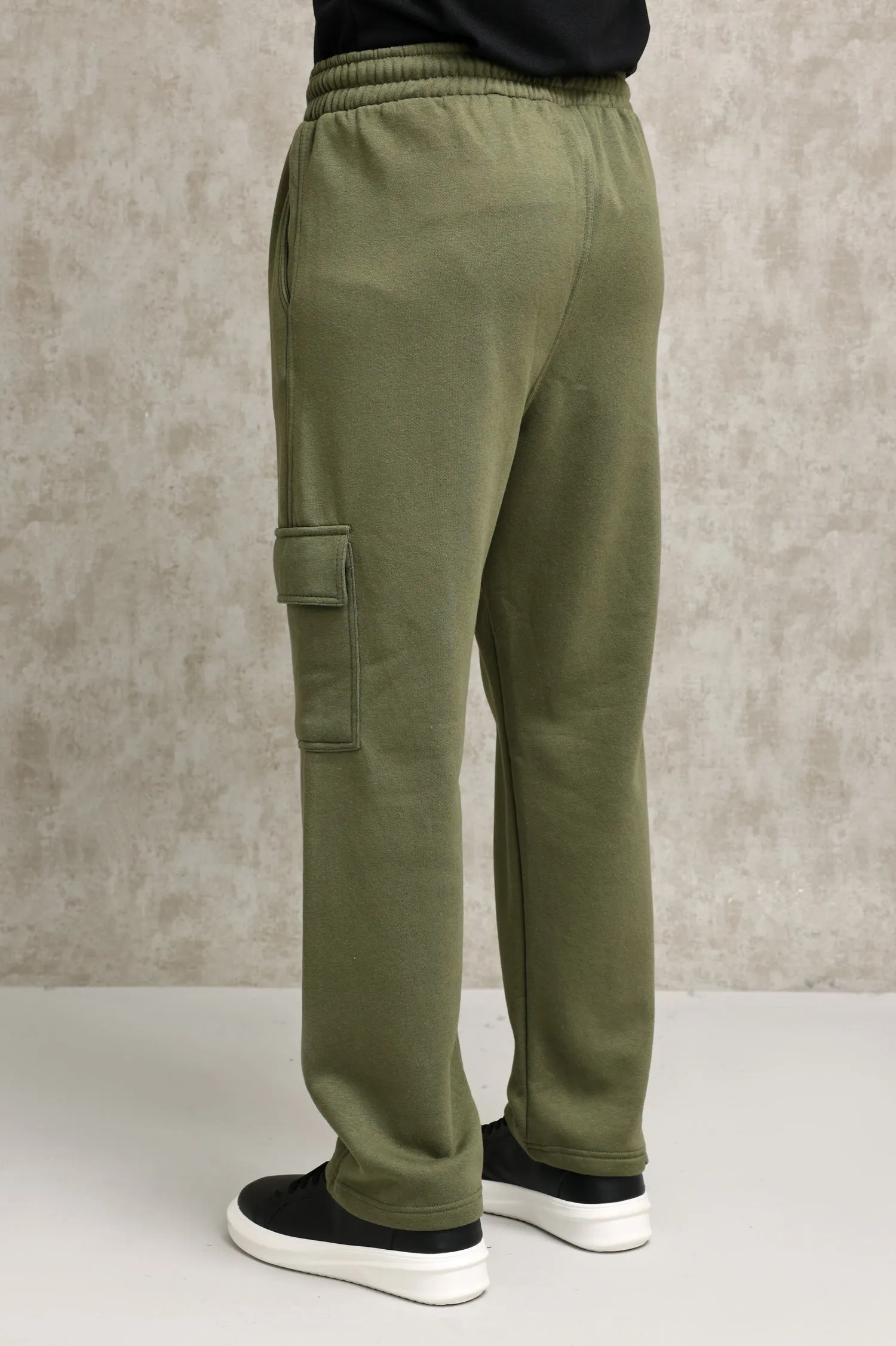 FLEECE-CARGO RELAXED TROUSERS-ARMY