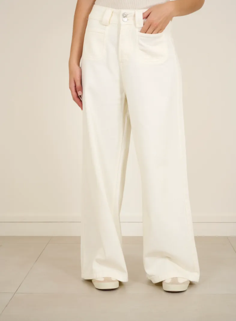 Front Pocket Wide Jeans Ivory