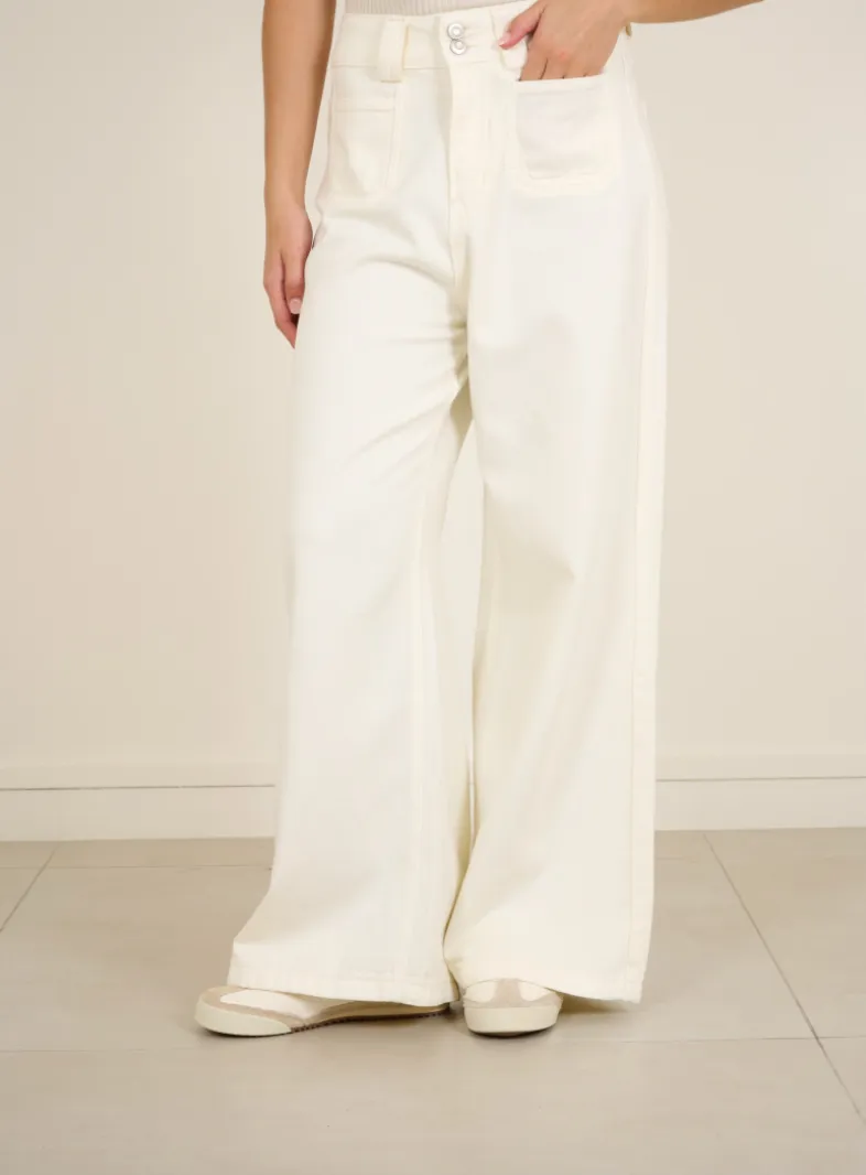 Front Pocket Wide Jeans Ivory