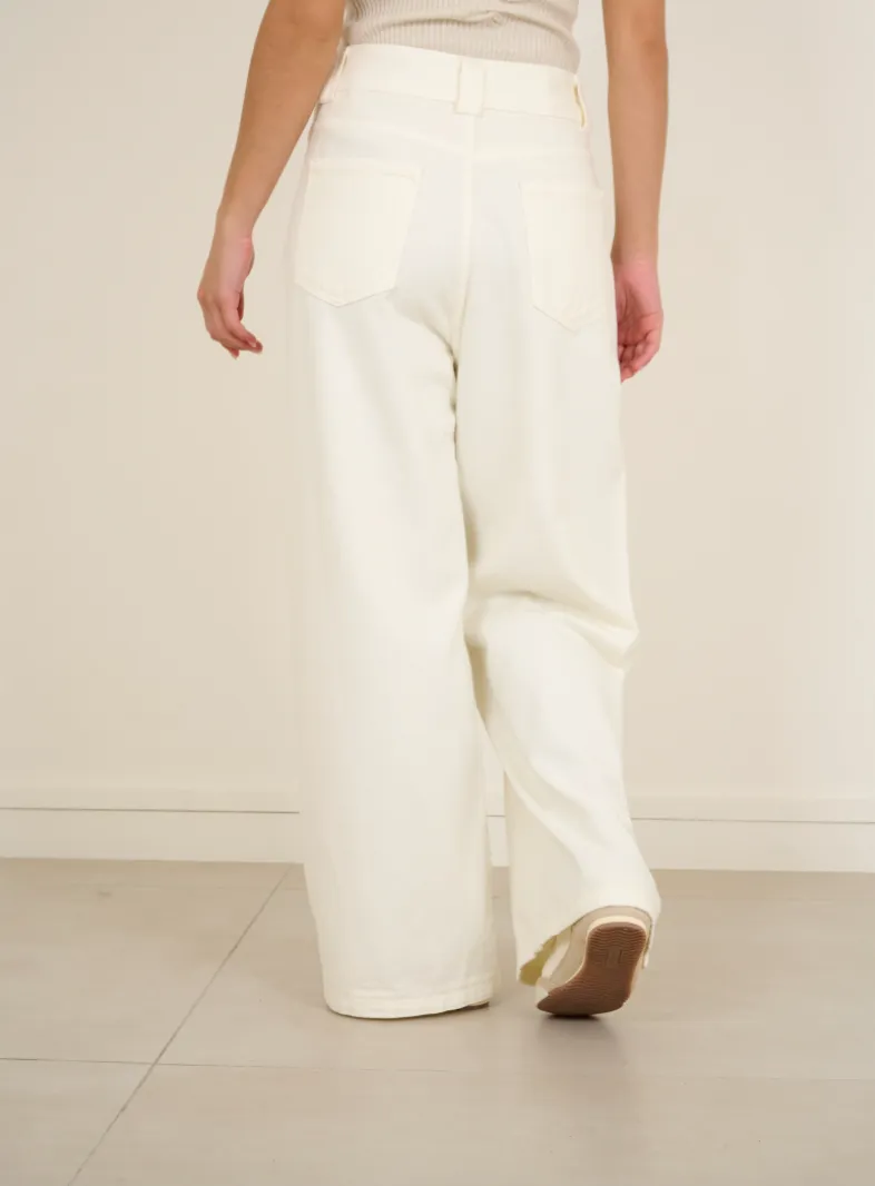 Front Pocket Wide Jeans Ivory