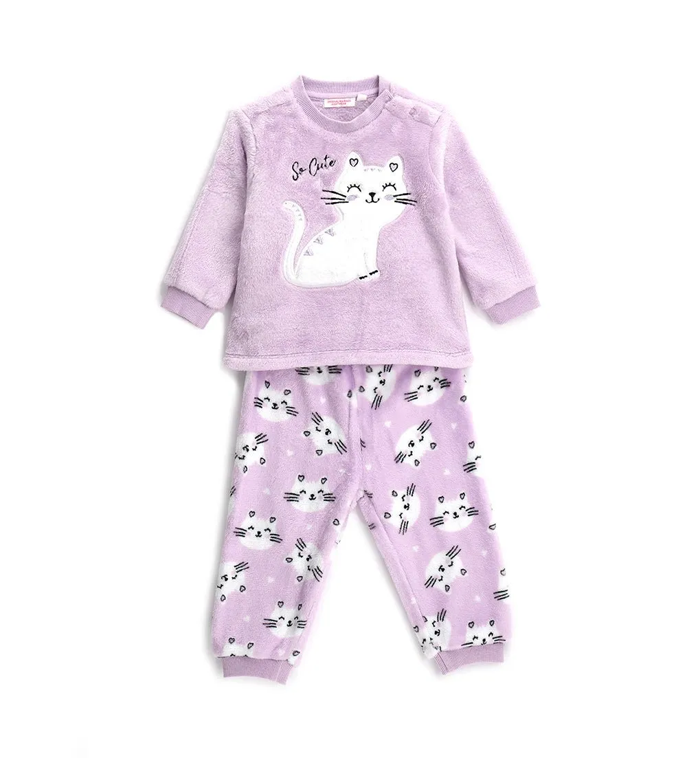 FURRY CAT APPLIQUÉ PAJAMA SET